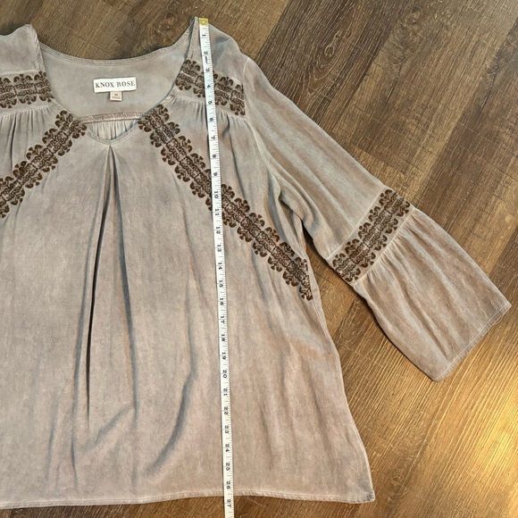 Knox Rose Boho Women's Taupe Embroidered Blouse - Size Medium - Picture 7 of 10